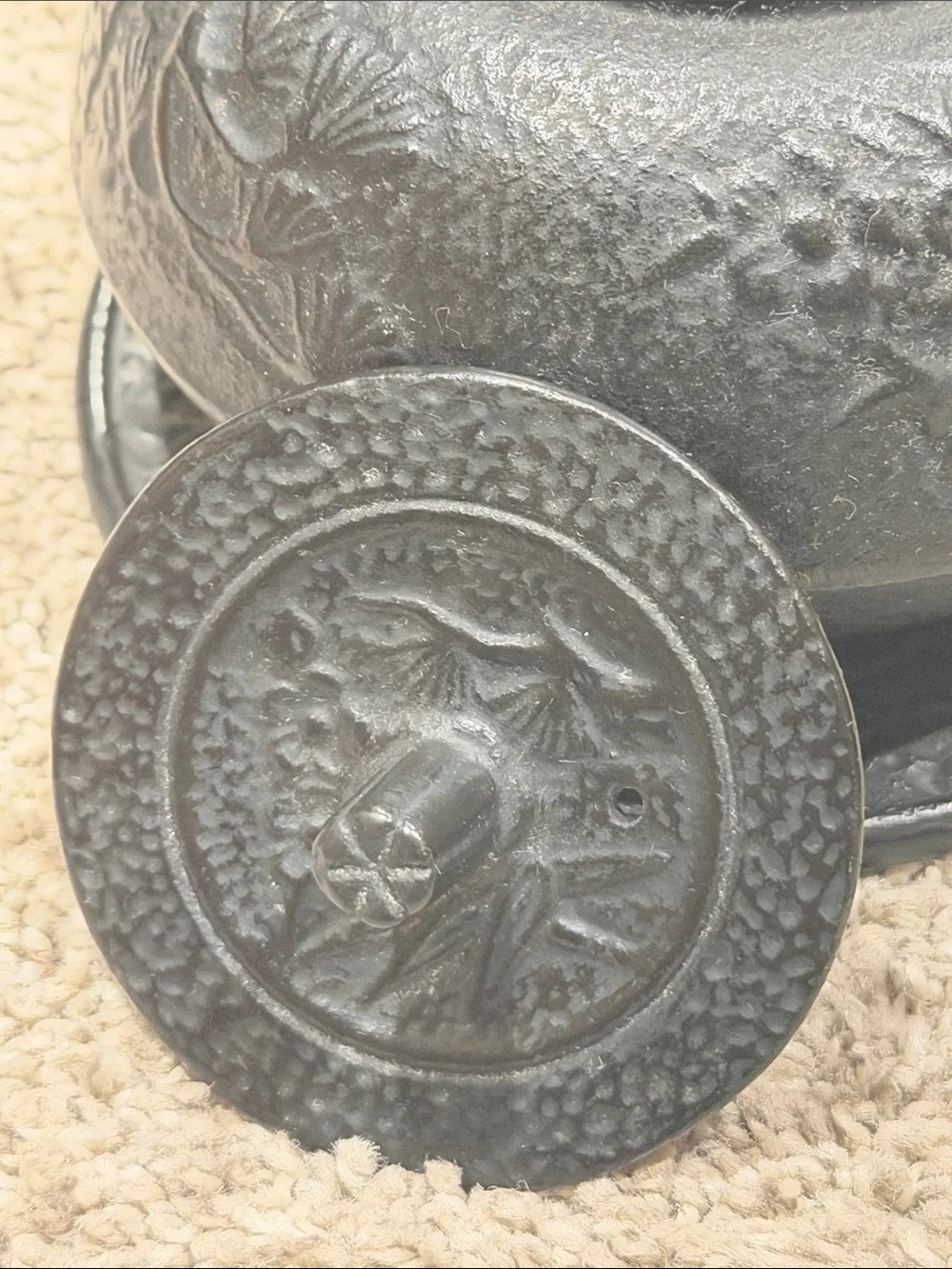Small Cast Iron Black Teapot with Handle and Trivet and mesh insert